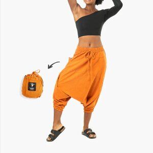 Buddha Pants O.G. Solid Harem Pants Orange Elastic Waist Pockets Womens Small